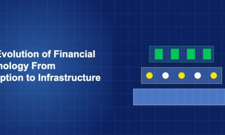 Layered architecture diagram showing progression from startups to infrastructure with building blocks on dark blue background
