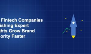 Illustration of rocket growth concept with geometric shapes on dark blue background