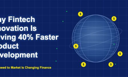 Globe with wireframe grid and dollar sign circles representing fintech innovation speed