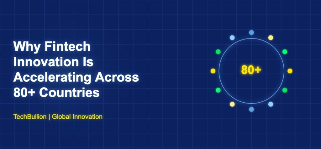 Globe with connected dots representing fintech innovation in 80 plus countries