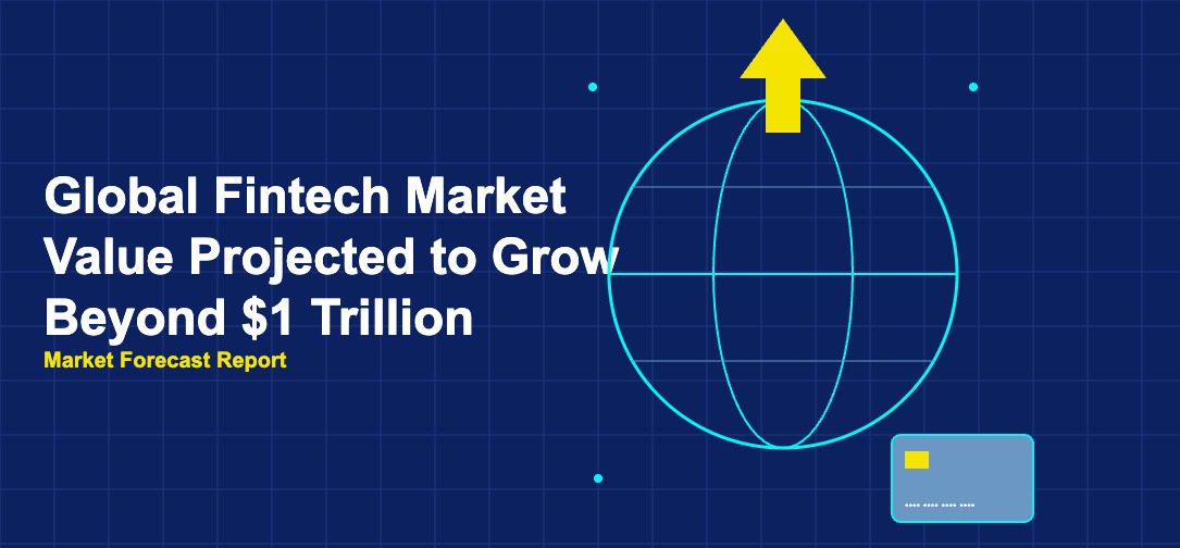 Globe wireframe with growth arrow for fintech market