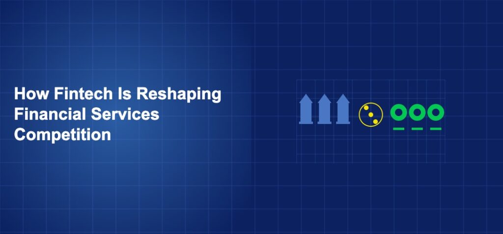 Chess pieces on a grid with traditional bank pieces facing modern fintech pieces on dark blue background