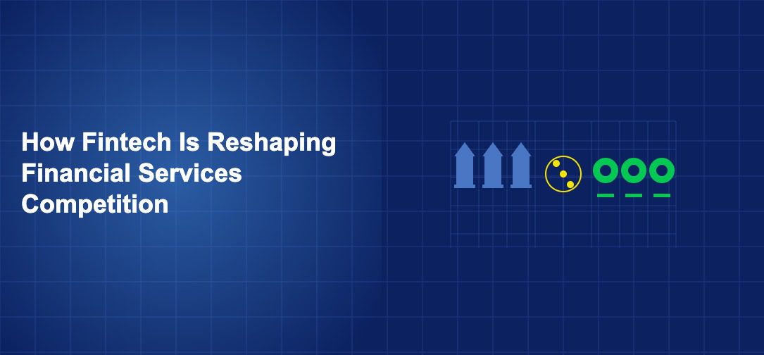 Chess pieces on a grid with traditional bank pieces facing modern fintech pieces on dark blue background