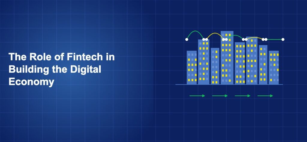 Digital cityscape with interconnected financial data streams and payment flow arrows on dark blue background