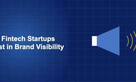 Illustration of megaphone concept with geometric shapes on dark blue background