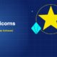 Dark blue illustration with massive yellow five-pointed star, white trophy cup, and cyan diamond shape