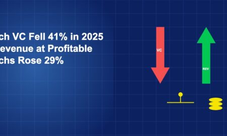 Red downward arrow labeled VC beside green upward arrow labeled REV with a balance scale and gold coins
