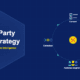 Infographic showing first-party data strategy with consent management, data vaults, audience segments, and signal collection flowing around a deprecated cookie icon