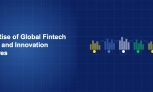 City skyline silhouettes at different locations connected by arcing network lines on dark blue background