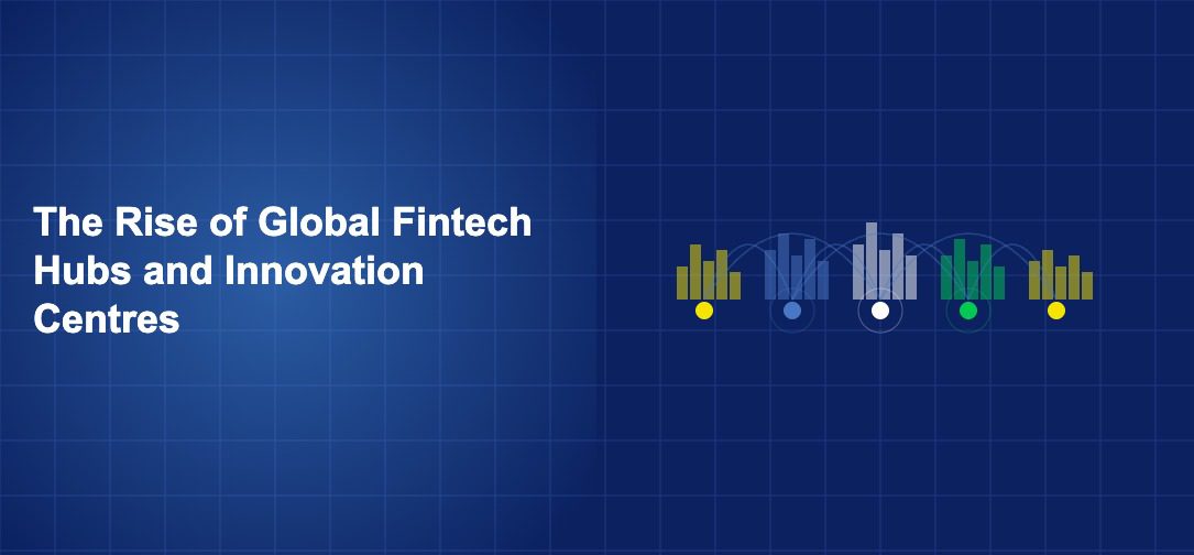 City skyline silhouettes at different locations connected by arcing network lines on dark blue background