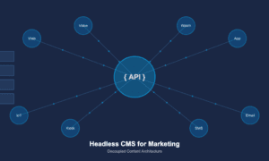 Headless CMS architecture diagram showing API-driven content delivery to multiple channels