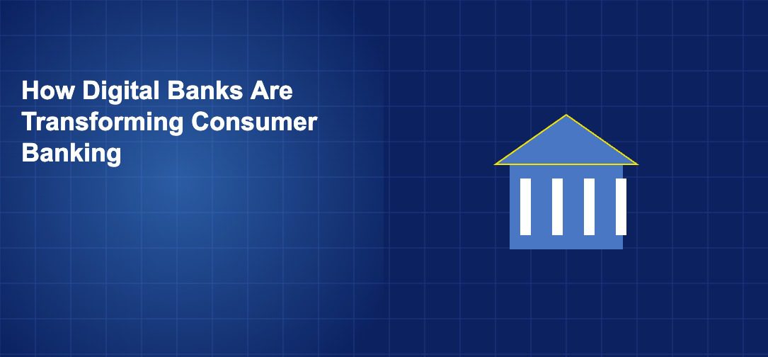 Bank building outline with digital connection nodes representing the transformation from traditional to digital banking