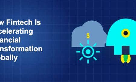 Dark blue fintech illustration with + icons in side-by-side composition