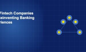 Connected circuit nodes with highlighted center representing fintech-driven redesign of banking experiences