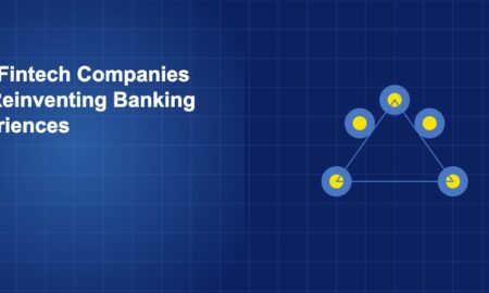 Connected circuit nodes with highlighted center representing fintech-driven redesign of banking experiences