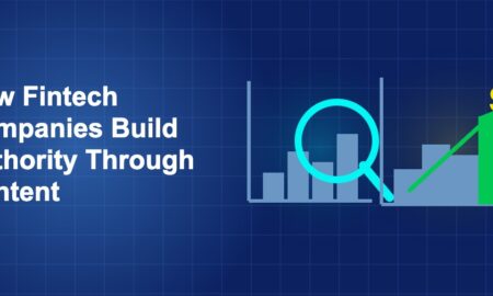 Dark blue fintech illustration with + icons in side-by-side composition