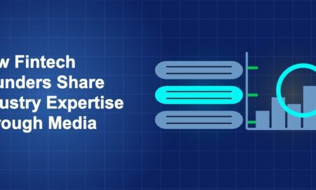 Dark blue fintech illustration with + icons in side-by-side composition