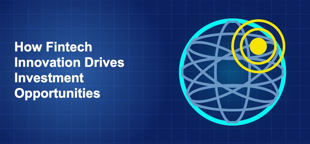 Dark blue fintech illustration with icons in solo composition