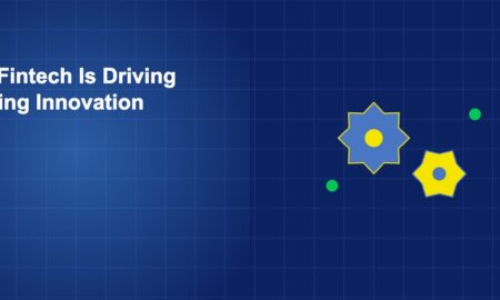 Interlocking gears with green growth indicators representing fintech-driven banking innovation mechanics