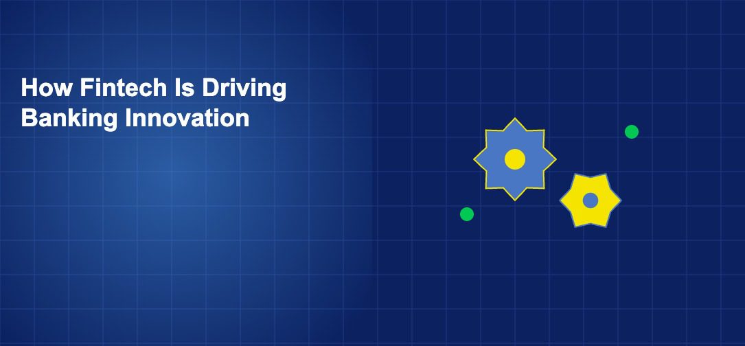 Interlocking gears with green growth indicators representing fintech-driven banking innovation mechanics