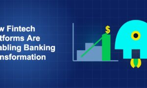 Dark blue fintech illustration with + icons in side-by-side composition