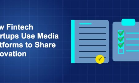 Dark blue fintech illustration with + icons in side-by-side composition