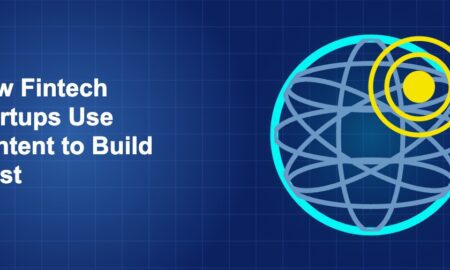 Dark blue fintech illustration with icons in solo composition