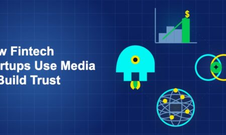 Dark blue illustration showing icon, icon, icon, icon in circular composition