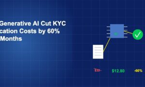 AI processor chip receiving a document and outputting a green checkmark with cost reduction from $32 to $12.80
