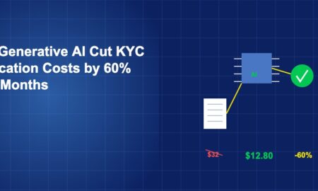 AI processor chip receiving a document and outputting a green checkmark with cost reduction from $32 to $12.80