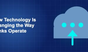 Dark blue fintech illustration with icons in solo composition