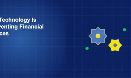 Interlocking gears with green indicator lights representing the mechanics of technology reinventing financial operations
