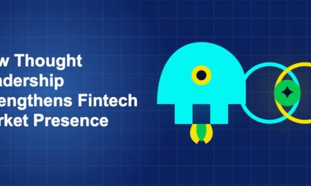 Dark blue fintech illustration with + icons in side-by-side composition