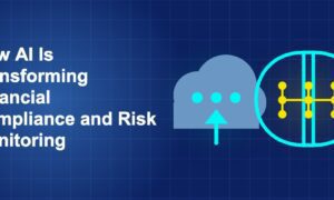 Dark blue fintech illustration with + icons in side-by-side composition