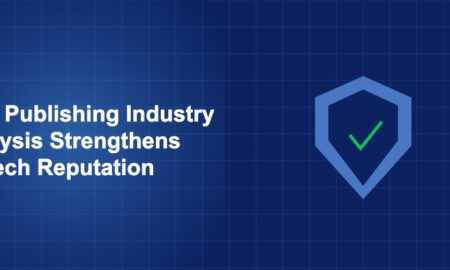 Illustration of handshake trust concept with geometric shapes on dark blue background