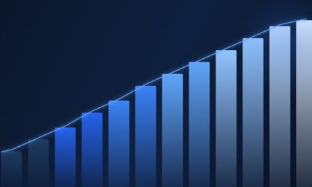 Abstract bar chart showing upward MarTech budget growth trend