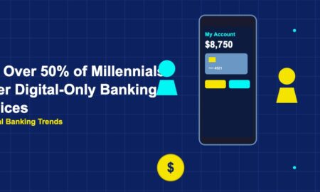 Phone with banking UI and millennial silhouettes