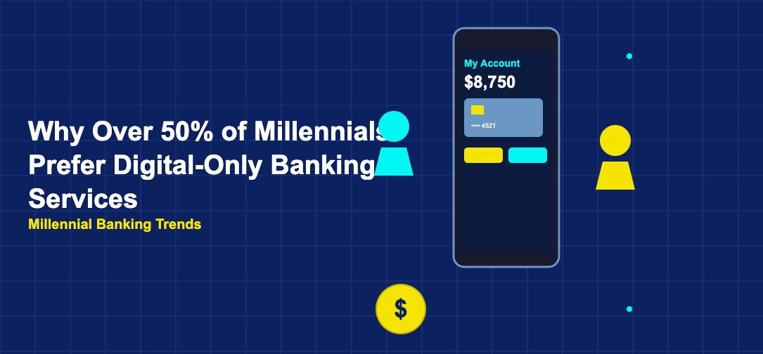 Phone with banking UI and millennial silhouettes