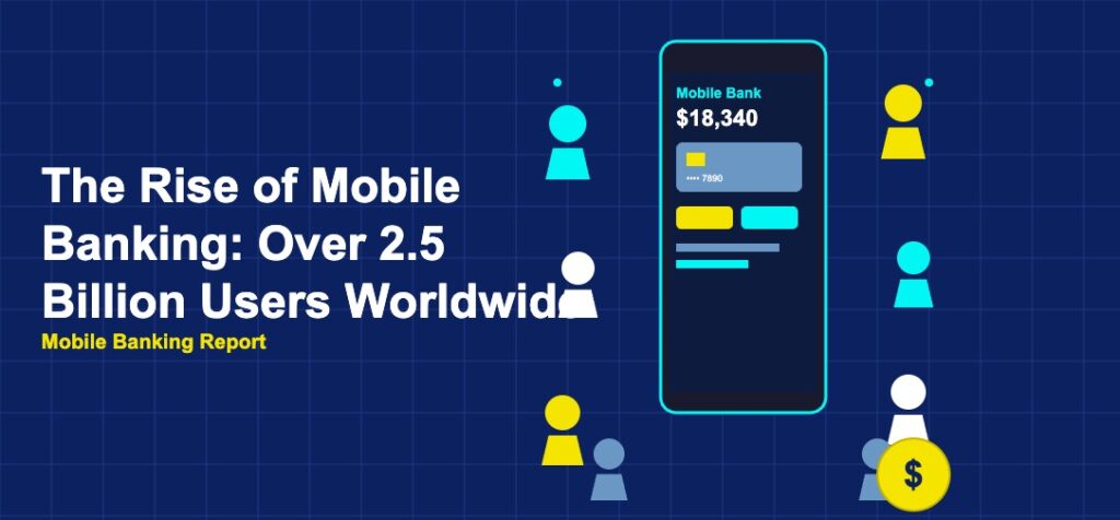 Phone with banking UI surrounded by crowd of user silhouettes
