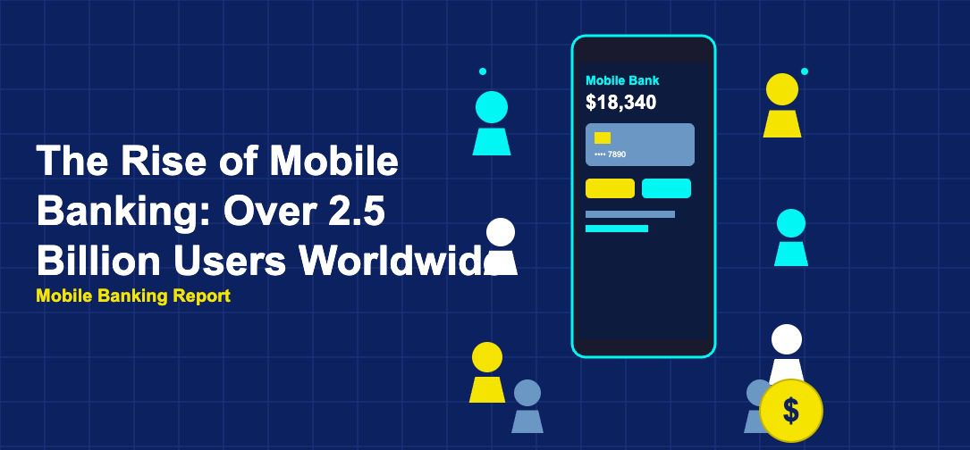 Phone with banking UI surrounded by crowd of user silhouettes