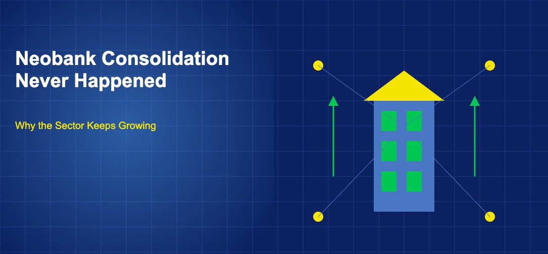 Digital bank building with glowing green windows, upward arrows, and connected network nodes