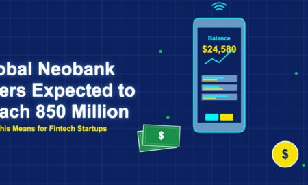 Illustration of smartphone with neobank banking interface and USD paper money