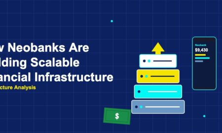 Stacking building blocks with phone showing neobank