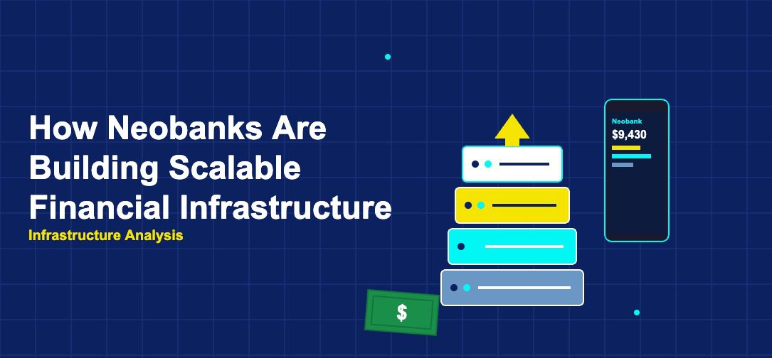 Stacking building blocks with phone showing neobank