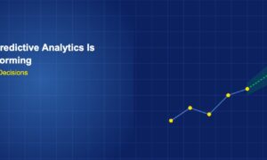 Trend line with dashed prediction zone and confidence band on dark blue grid