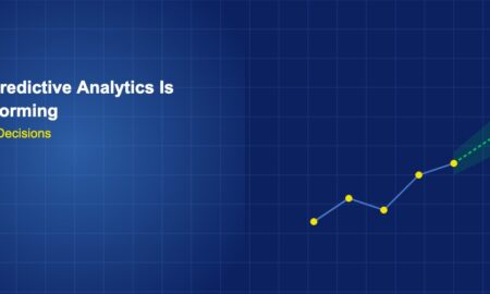 Trend line with dashed prediction zone and confidence band on dark blue grid
