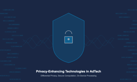 Privacy-enhancing technologies visualization with shield, encryption, and secure computation elements