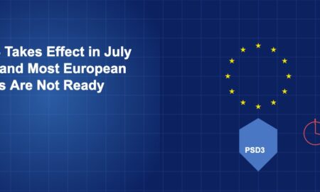 EU star circle above a blue shield labeled PSD3 with a red warning clock