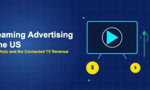 Large TV screen with play button, streaming waves and dollar coins