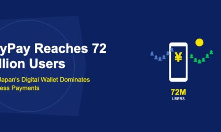 Smartphone displaying yen symbol with waves of user icons and golden rising sun accent on dark blue background